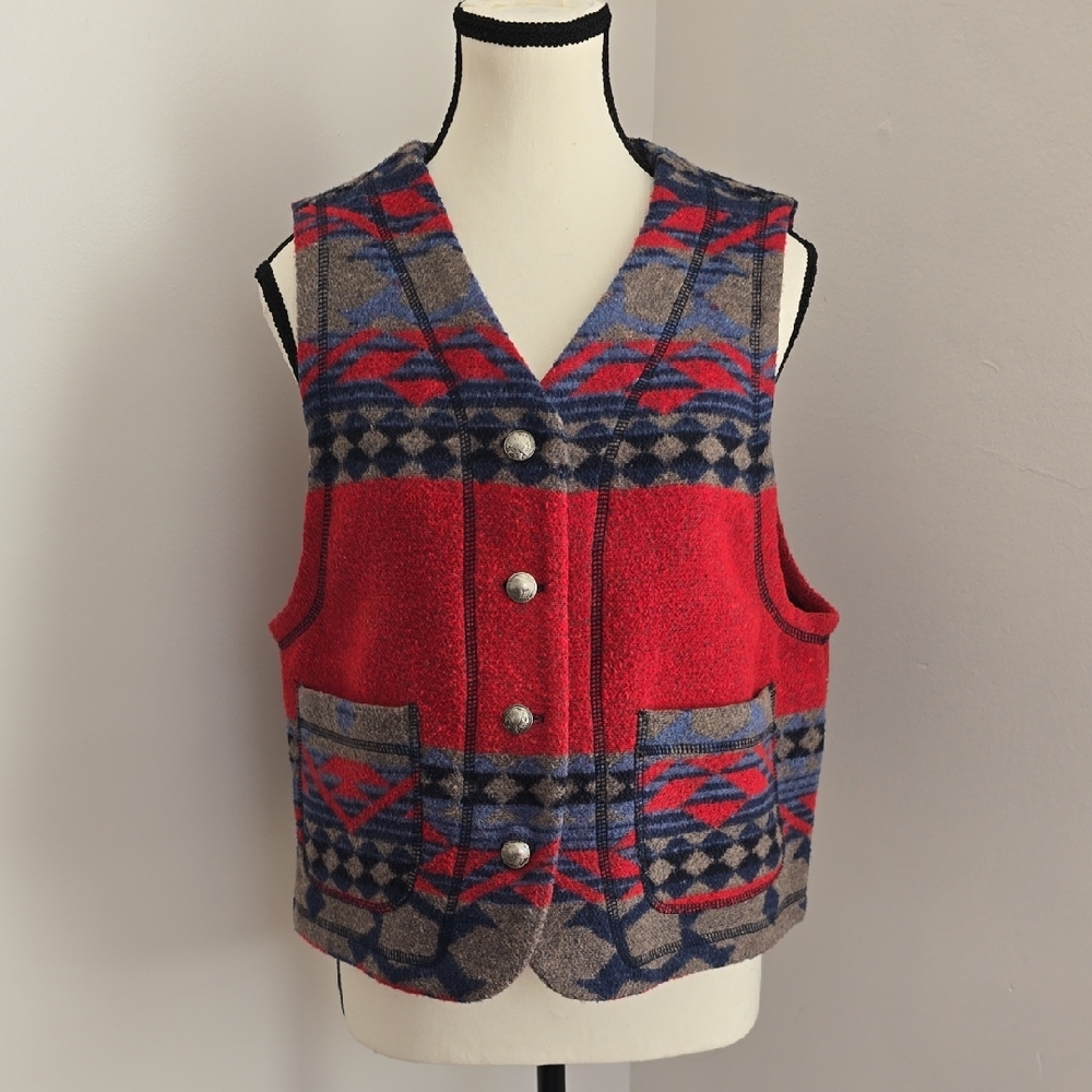 Vintage Karen Kane Red and Blue Geometric Western Vest Size L